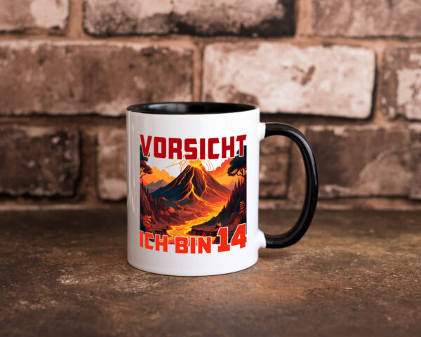 14. Geburtstag | 14 Jahre | Vulkanausbruch | Vulkan Farbige Tasse - Kaffeetasse / Geschenk / Familie