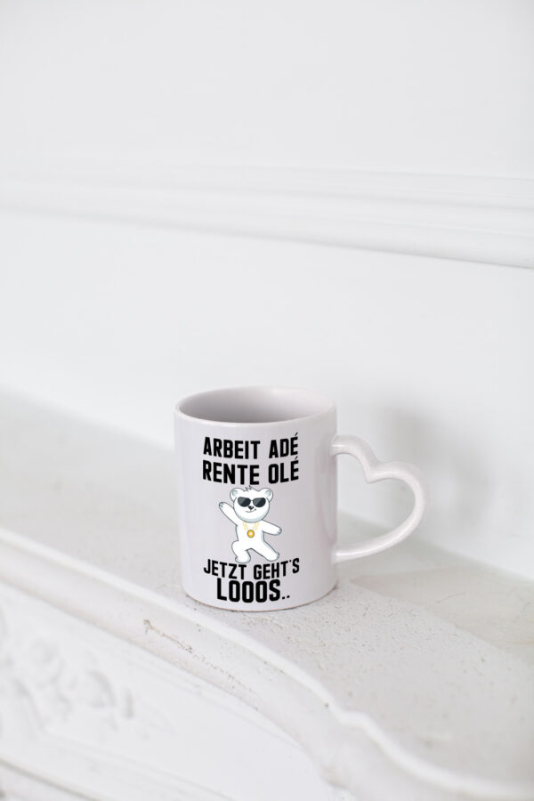 Arbeit ade | Rente | Rentner | Party | Ruhestand | Pension - Herzhenkel Tasse - Kaffeetasse / Geschenk / Familie