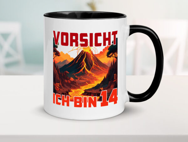 14. Geburtstag | 14 Jahre | Vulkanausbruch | Vulkan Farbige Tasse - Kaffeetasse / Geschenk / Familie