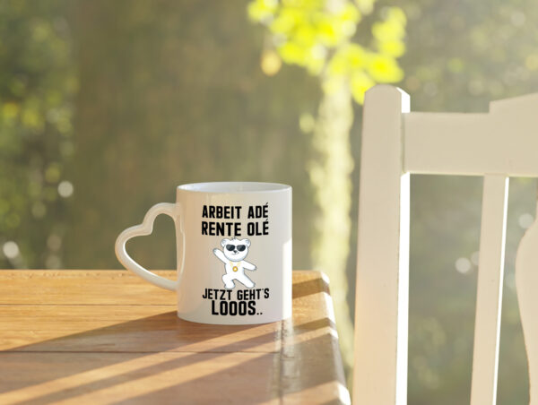 Arbeit ade | Rente | Rentner | Party | Ruhestand | Pension - Herzhenkel Tasse - Kaffeetasse / Geschenk / Familie