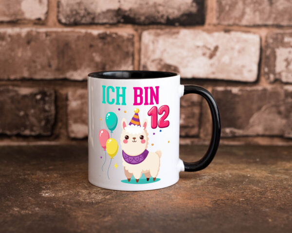 12. Geburtstag | 12 Jahre | Lama | Alpaka Farbige Tasse - Kaffeetasse / Geschenk / Familie