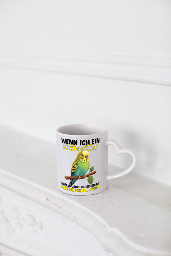 Wellensittich | Vogelbesitzer - Herzhenkel Tasse - Kaffeetasse / Geschenk / Familie