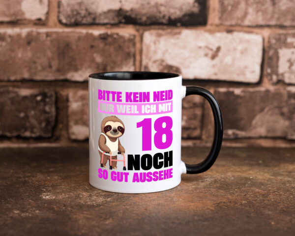 18. Geburtstag | Bitte kein neid | Faultier | 18 Jahre Farbige Tasse - Kaffeetasse / Geschenk / Familie