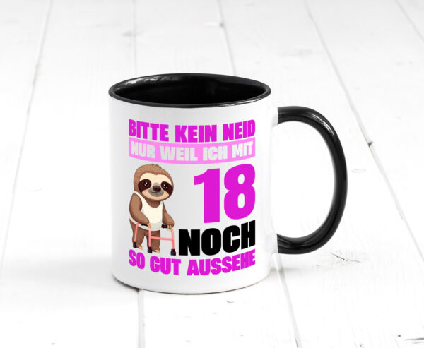 18. Geburtstag | Bitte kein neid | Faultier | 18 Jahre Farbige Tasse - Kaffeetasse / Geschenk / Familie