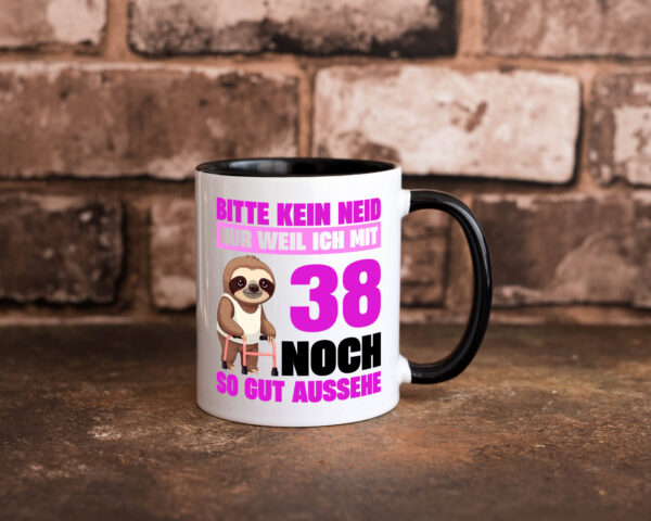 38. Geburtstag | Bitte kein neid | Faultier | 38 Jahre Farbige Tasse - Kaffeetasse / Geschenk / Familie