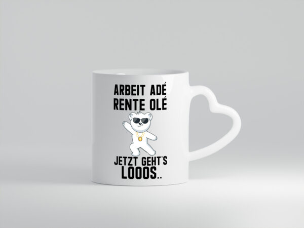 Arbeit ade | Rente | Rentner | Party | Ruhestand | Pension - Herzhenkel Tasse - Kaffeetasse / Geschenk / Familie