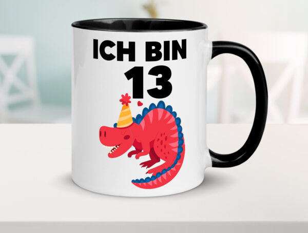 13. Geburtstag | Dino | Dinosaurier | 13 Jahre Farbige Tasse - Kaffeetasse / Geschenk / Familie