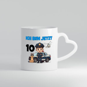 10. Geburtstag | 10 Jahre | Polizei Kind | Polizeiauto - Herzhenkel Tasse - Kaffeetasse / Geschenk / Familie