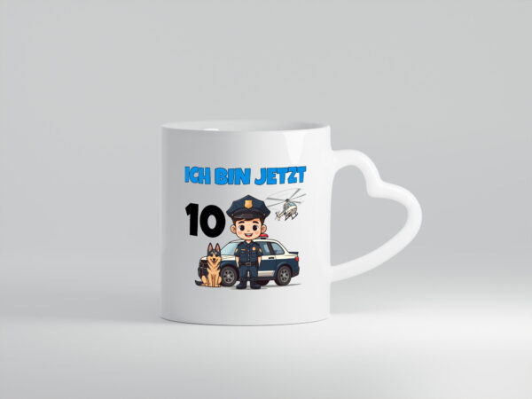 10. Geburtstag | 10 Jahre | Polizei Kind | Polizeiauto - Herzhenkel Tasse - Kaffeetasse / Geschenk / Familie