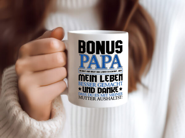 Bonus Papa - Tasse Weiss - Kaffeetasse / Geschenk / Familie