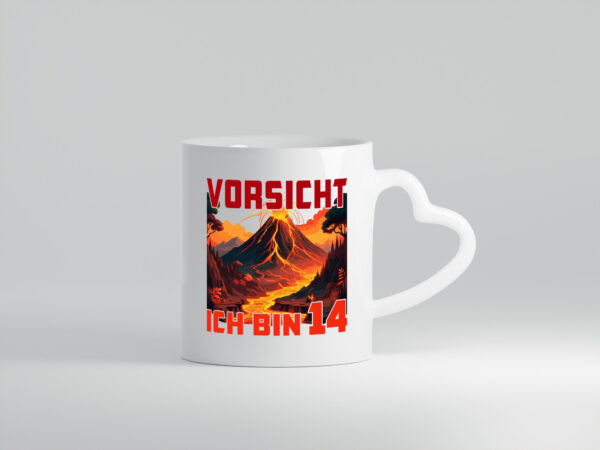 14. Geburtstag | 14 Jahre | Vulkanausbruch | Vulkan - Herzhenkel Tasse - Kaffeetasse / Geschenk / Familie