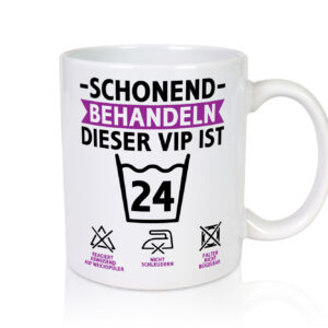 24 Geburtstag | schonend behandeln | 24 Jahre - Tasse Weiss - Kaffeetasse / Geschenk / Familie