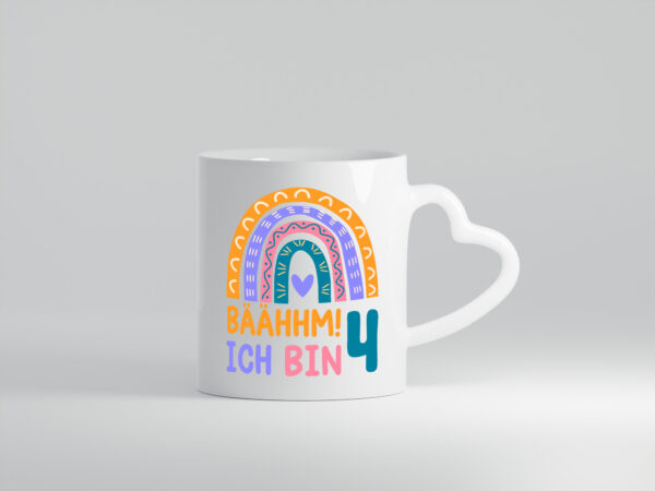 4. Geburtstag | 4 Jahre | Regenbogen | Bääm | Mädchen - Herzhenkel Tasse - Kaffeetasse / Geschenk / Familie