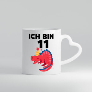 11. Geburtstag | Dino | Dinosaurier | 11 Jahre - Herzhenkel Tasse - Kaffeetasse / Geschenk / Familie