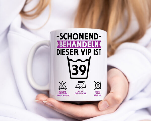 39 Geburtstag | schonend behandeln | 39 Jahre - Tasse Weiss - Kaffeetasse / Geschenk / Familie