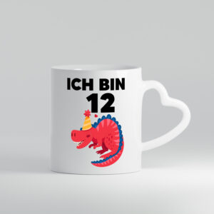 12. Geburtstag | Dino | Dinosaurier | 12 Jahre - Herzhenkel Tasse - Kaffeetasse / Geschenk / Familie