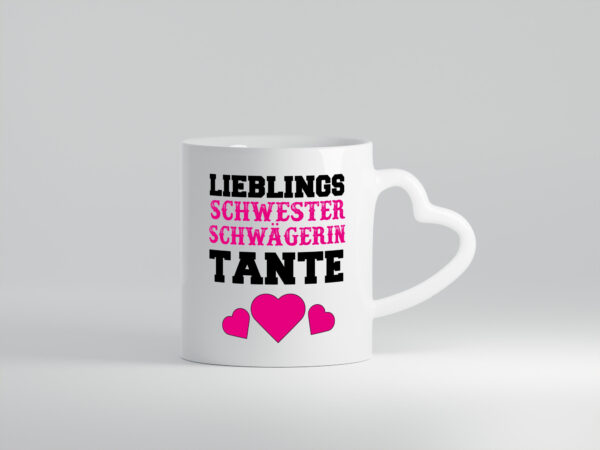 Lieblings Schwester - Herzhenkel Tasse - Kaffeetasse / Geschenk / Familie