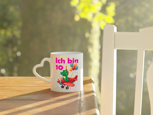 10. Geburtstag | 10 Jahre | Drache | Flugzeug - Herzhenkel Tasse - Kaffeetasse / Geschenk / Familie