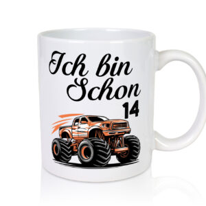 14. Geburtstag | Monster truck | 14 Jahre - Tasse Weiss - Kaffeetasse / Geschenk / Familie