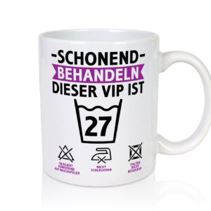 27 Geburtstag | schonend behandeln | 27 Jahre - Tasse Weiss - Kaffeetasse / Geschenk / Familie