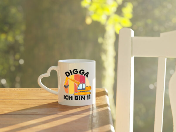 11. Geburtstag | 11 Jahre | Bagger | Digga - Herzhenkel Tasse - Kaffeetasse / Geschenk / Familie