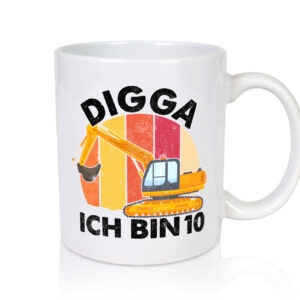 10. Geburtstag | 10 Jahre | Bagger | Digga - Tasse Weiss - Kaffeetasse / Geschenk / Familie