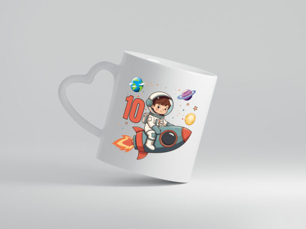 10. Geburtstag | 10 Jahre | Astronaut | Weltraum - Herzhenkel Tasse - Kaffeetasse / Geschenk / Familie