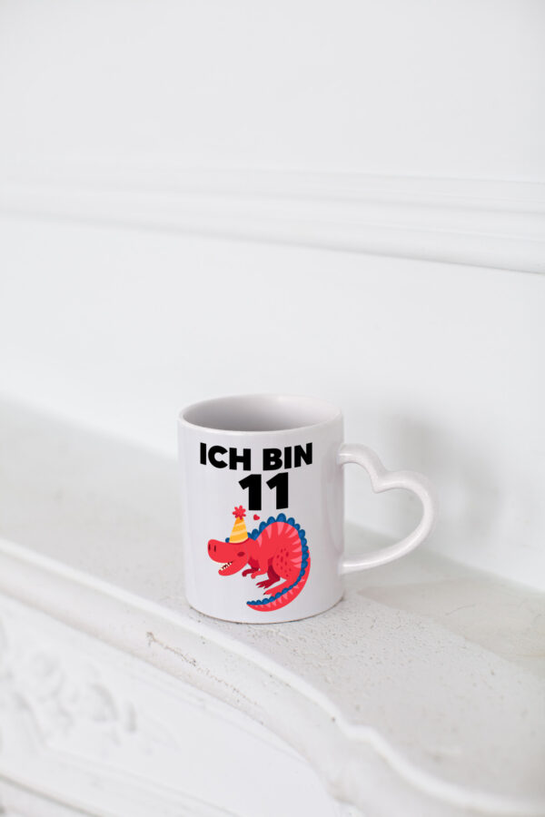 11. Geburtstag | Dino | Dinosaurier | 11 Jahre - Herzhenkel Tasse - Kaffeetasse / Geschenk / Familie