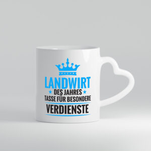 Besonderer Verdienst: Landwirt | Bauer | Landwirtschaft - Herzhenkel Tasse - Kaffeetasse / Geschenk / Familie