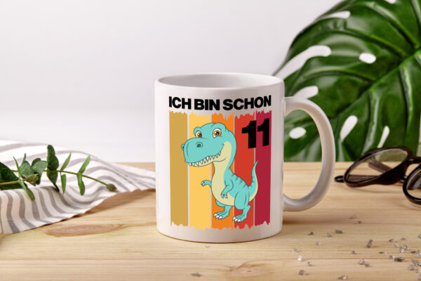 11. Geburtstag | 11 Jahre | Dinosaurier - Tasse Weiss - Kaffeetasse / Geschenk / Familie