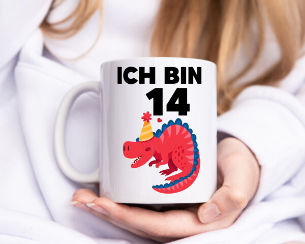 14. Geburtstag | Dino | Dinosaurier | 14 Jahre - Tasse Weiss - Kaffeetasse / Geschenk / Familie