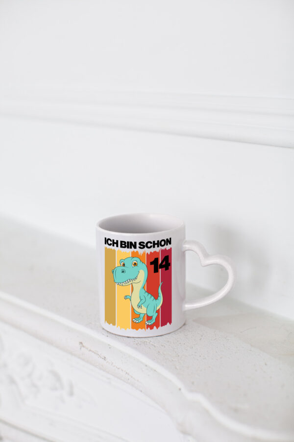 14. Geburtstag | 14 Jahre | Dinosaurier - Herzhenkel Tasse - Kaffeetasse / Geschenk / Familie