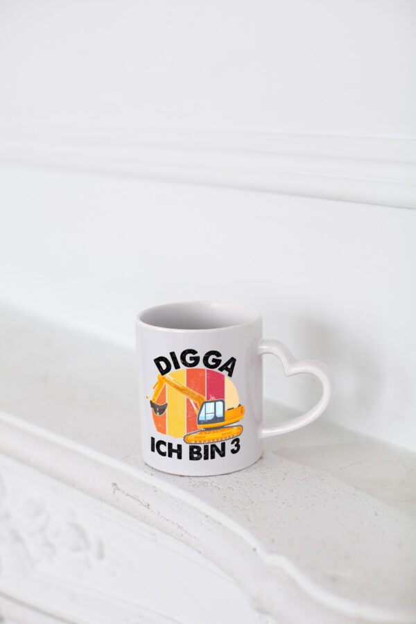 3. Geburtstag | 3 Jahre | Bagger | Digga - Herzhenkel Tasse - Kaffeetasse / Geschenk / Familie