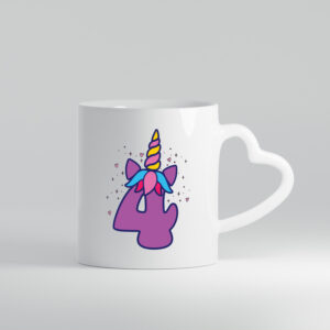 4 | Einhorn | Geburtstag - Herzhenkel Tasse - Kaffeetasse / Geschenk / Familie