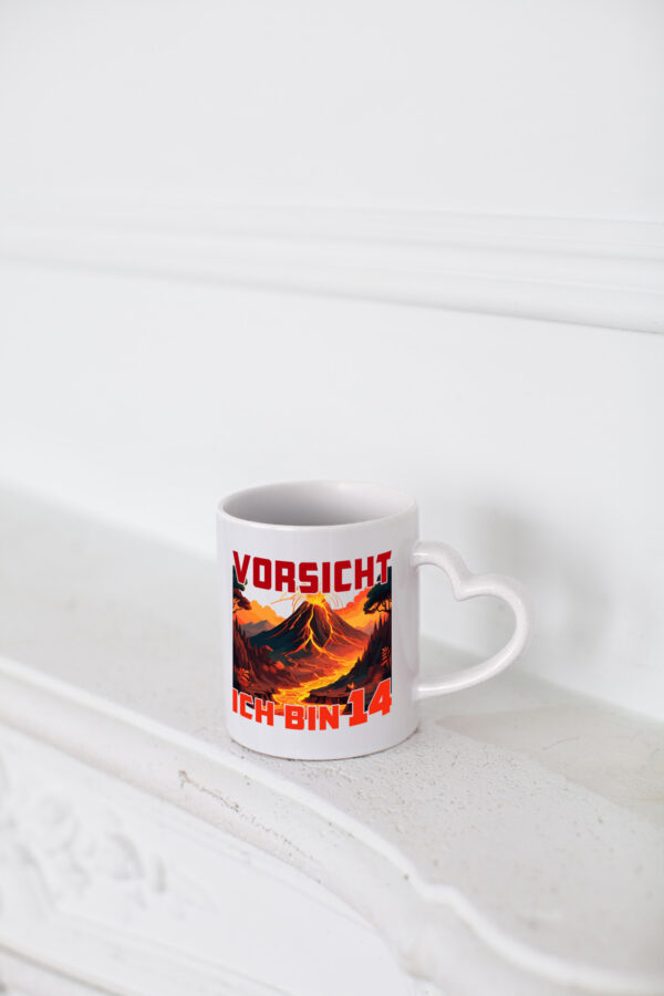 14. Geburtstag | 14 Jahre | Vulkanausbruch | Vulkan - Herzhenkel Tasse - Kaffeetasse / Geschenk / Familie