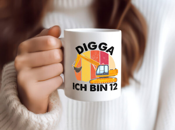 12. Geburtstag | 12 Jahre | Bagger | Digga - Tasse Weiss - Kaffeetasse / Geschenk / Familie