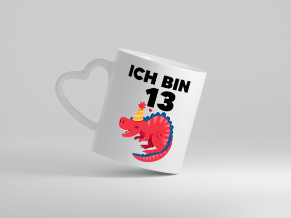 13. Geburtstag | Dino | Dinosaurier | 13 Jahre - Herzhenkel Tasse - Kaffeetasse / Geschenk / Familie