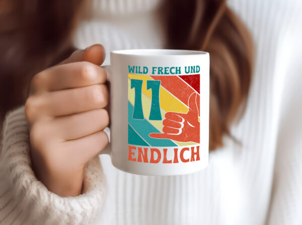 11. Geburtstag | 11 Jahre | Wild und Frech - Tasse Weiss - Kaffeetasse / Geschenk / Familie