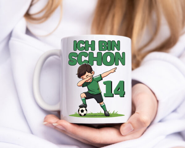 14. Geburtstag | 14 Jahre | Fußballer - Tasse Weiss - Kaffeetasse / Geschenk / Familie