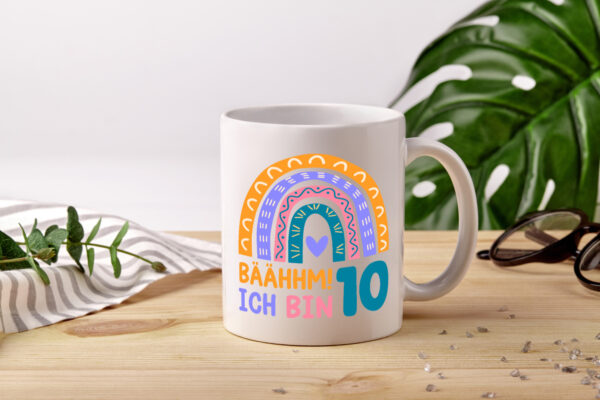 10. Geburtstag | 10 Jahre | Regenbogen | Bääm | Mädchen - Tasse Weiss - Kaffeetasse / Geschenk / Familie