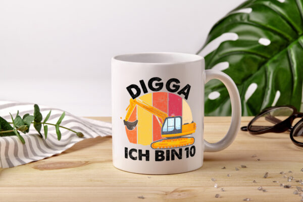 10. Geburtstag | 10 Jahre | Bagger | Digga - Tasse Weiss - Kaffeetasse / Geschenk / Familie