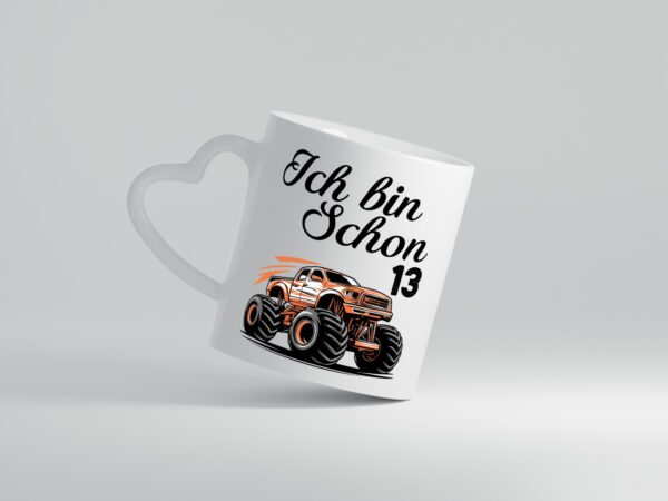 13. Geburtstag | Monster truck | 13 Jahre - Herzhenkel Tasse - Kaffeetasse / Geschenk / Familie