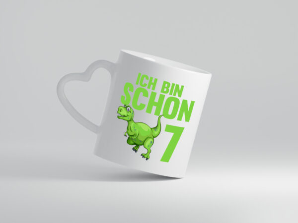 7. Geburtstag | 7 Jahre | Dino | Dinosaurier - Herzhenkel Tasse - Kaffeetasse / Geschenk / Familie