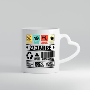 27. Geburtstag | 27 Jahre | Humor | Limited Edition - Herzhenkel Tasse - Kaffeetasse / Geschenk / Familie