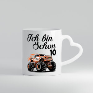 10. Geburtstag | Monster truck | 10 Jahre - Herzhenkel Tasse - Kaffeetasse / Geschenk / Familie