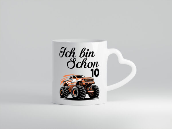 10. Geburtstag | Monster truck | 10 Jahre - Herzhenkel Tasse - Kaffeetasse / Geschenk / Familie