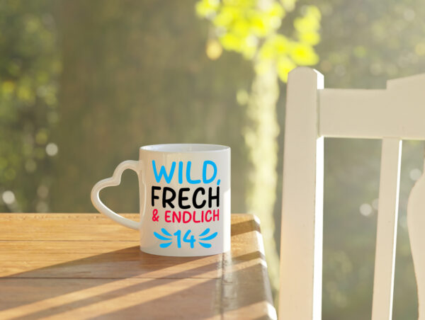 14. Geburtstag | 14 Jahre | Wild & Frech - Herzhenkel Tasse - Kaffeetasse / Geschenk / Familie