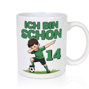 14. Geburtstag | 14 Jahre | Fußballer - Tasse Weiss - Kaffeetasse / Geschenk / Familie