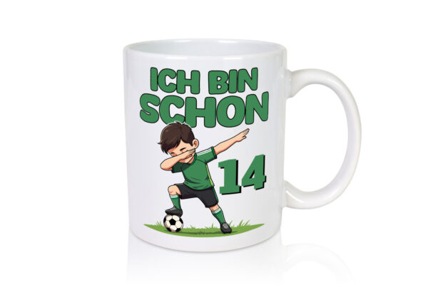 14. Geburtstag | 14 Jahre | Fußballer - Tasse Weiss - Kaffeetasse / Geschenk / Familie