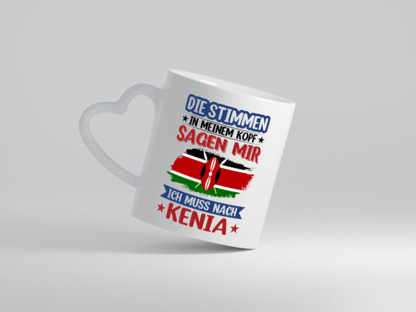 Kenia | Urlaub | Stimmen in meinem Kopf | Traumland - Herzhenkel Tasse - Kaffeetasse / Geschenk / Familie